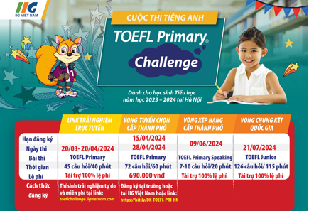 HƯỞNG ỨNG PHÁT ĐỘNG CUỘC THI TIẾNG ANH TOEFL PRIMARY CHALLENGE NĂM HỌC 2023 - 2024