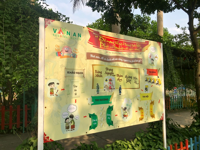 A sign with many cartoon characters on it

Description automatically generated